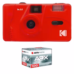 KODAK Pack M35 Argentique + Pellicule APX 100 36 poses - Appareil Photo Kodak Rechargeable 35mm Scarlet Objectif Grand Angle ...