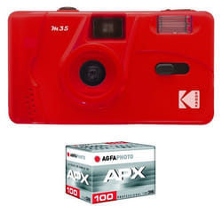 KODAK Pack M35 Argentique + Pellicule APX 100 36 poses - Appareil Photo Kodak Rechargeable 35mm Scarlet Objectif Grand Angle Fixe