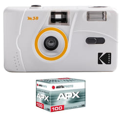KODAK Pack M38 Argentique + Pellicule APX 100 36 poses - Appareil Photo Kodak Rechargeable 35mm Gris Objectif Grand Angle Fixe