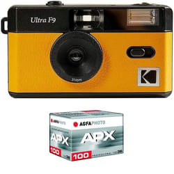 KODAK Pack F9 Argentique + Pellicule APX 100 36 poses - Appareil Photo Kodak Rechargeable 35mm Jaune Objectif Grand Angle Fixe