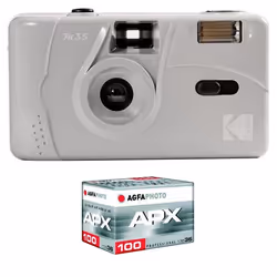 KODAK Pack M35 Argentique + Pellicule APX 100 36 poses - Appareil Photo Kodak Rechargeable 35mm Gris Objectif Grand Angle Fix ...