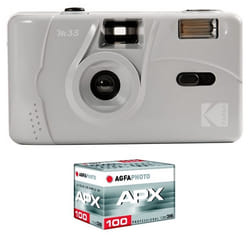 KODAK Pack M35 Argentique + Pellicule APX 100 36 poses - Appareil Photo Kodak Rechargeable 35mm Gris Objectif Grand Angle Fixe