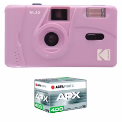 KODAK Pack M35 Argentique + Pellicule APX 400 36 poses - Appareil Photo Kodak Rechargeable 35mm Purple Objectif Grand Angle F ...