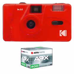 KODAK Pack M35 Argentique + Pellicule APX 400 36 poses - Appareil Photo Kodak Rechargeable 35mm Scarlet Objectif Grand Angle  ...