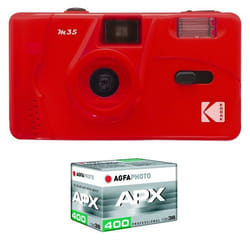 KODAK Pack M35 Argentique + Pellicule APX 400 36 poses - Appareil Photo Kodak Rechargeable 35mm Scarlet Objectif Grand Angle Fixe
