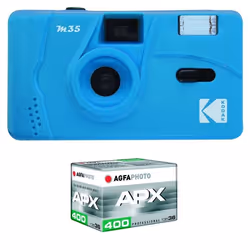 KODAK Pack M35 Argentique + Pellicule APX 400 36 poses - Appareil Photo Kodak Rechargeable 35mm Bleu Objectif Grand Angle Fix ...