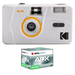 KODAK Pack M38 Argentique + Pellicule APX 400 36 poses - Appareil Photo Kodak Rechargeable 35mm Gris Objectif Grand Angle Fixe