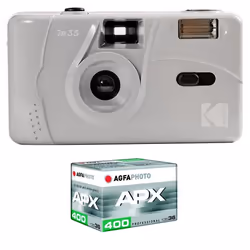 KODAK Pack M35 Argentique + Pellicule APX 400 36 poses - Appareil Photo Kodak Rechargeable 35mm Gris Objectif Grand Angle Fix ...