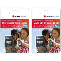 AgfaPhoto - Pack 2 cartes mémoire micro SDHC 10580 - Capacité totale 16 GB + 16 GB - Noir