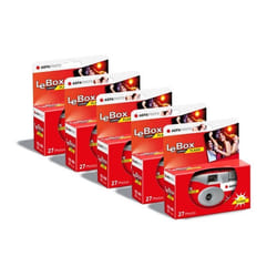 AGFA PHOTO PACK 5 x 601020 - Appareil Photo Jetable LeBox Flash 27 photos Objectif Optique 31 mm - Gris et Rouge