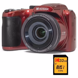 KODAK Pack Pixpro AZ255 + Carte SD 32Go - Appareil Photo Bridge 16 MP Zoom 25x Vidéo HD Grand angle 24mm Ecran LCD 3 - Rouge