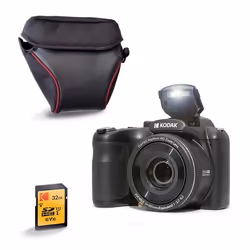KODAK Pack Pixpro AZ255 + Carte SD 32Go + Etui - Appareil Photo Bridge 16 MP Zoom 25x Vidéo Full HD Grand Angle 24 mm – Noir