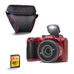 KODAK Pack Pixpro AZ255 + Carte Mémoire SD 32 Go + Etui - Appareil Photo Bridge Numérique 16MP, Zoom Optique 25X, Stabilisateur, Video Full HD 1080p, Grand angle 24 mm, Ecran LCD 3 '', Pile AA - Rouge