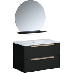 Ensemble meuble de salle de bain - Vasque - Noir mat - L80 x P45 x H50 cm - Miroir - PRIZO