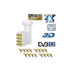 M-e - PL-8, 0.1dB, High Gain 60DB Tête Parabole 8 sorties, Compatible Full hd 4K tntsat Canal+ Astra et fransat + 16 fiches f - Blanc
