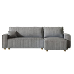 Canapé convertible d'angle en velours côtelé gris clair COSY, Concept Usine