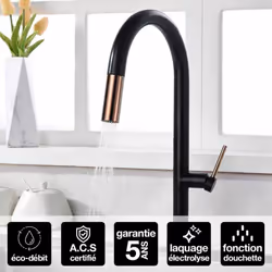 Mitigeur de cuisine avec douchette extractible double jet SAMOA GCE017 Un design sophistiqué et une technologie de pointe pou ...