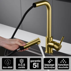 Robinet Mitigeur de Cuisine anti-calcaire avec Douche anti-calcairette Or Brossé imex malta GCE006/OC