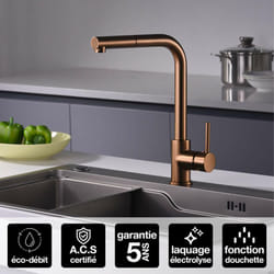 Robinet Mitigeur de Cuisine anti-calcaire avec Douche anti-calcairette Or Rose imex malta GCE006/ORC