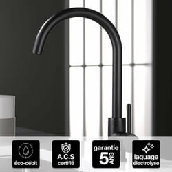 Robinet Mitigeur de Cuisine anti-calcaire Noir Mat imex lyon GCR002/NG