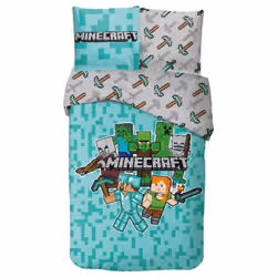 Parure de lit - Minecraft - 140x200 cm - Coton - Réversible - Lavable en machine
