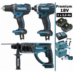 Makita - Pack Premium 18V 5Ah: DDF482 + DHR202 + DTD152 + 2 batt + 2 Coffrets + chariot