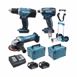 Pack Premium MAKITA 18V 3 machines 2 batt 5Ah comprenant : - 1 Perceuse visseuse 18V 62Nm DDF482 - 1 Visseuse à chocs 18V 165 ...