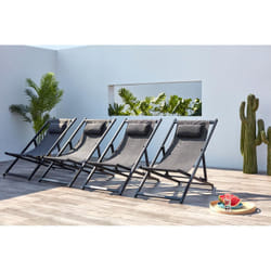 Lot de 4 transats alu gris TEVATA, Concept Usine