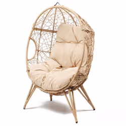 Description générale Détendez-vous dans ce beau fauteuil œuf sur pied en résine beige ! Son revêtement naturel en aspect roti ...