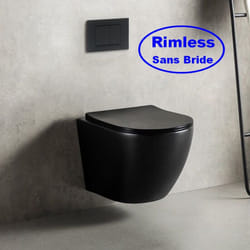Rue Du Bain - Cuvette wc Suspendu avec Abattant Céramique Noir Brillant 49x36cm Cort