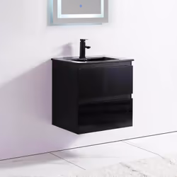 Découvrez le meuble salle de bain simple vasque suspendu Dark comprenant un meuble avec deux tiroirs et une vasque encastrée. ...