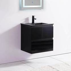 Meuble de salle de bain 2 Tiroirs - Noir - Vasque - 60x46 cm - Dark