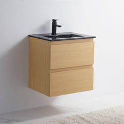Meuble salle de bain Chêne clair 60cm -Vasque Céramique Noir Mat- Bali