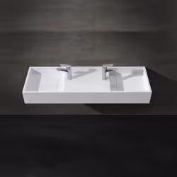 Laissez vous séduire par le lavabo design double vasque suspendu Twins en Solid surface blanc mat . Ce Plan Vasque 121 cm ave ...