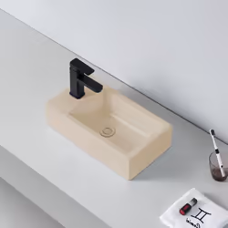 Moderne, Le Lave main Studio en céramique beige mat s'intégrera facilement dans les petits espaces. Le lave main rectangulair ...