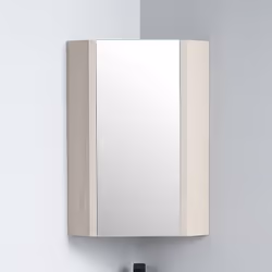 Aménager votre salle de bain avec le Meuble Haut d'angle miroir Scandinave chêne gris pour accompagner votre lave main d'angl ...