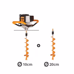 Tarièrethermique Villager VPH 43 à moteur 42,7 cm3 développant une puissance de 1,5cv. Avec 1 jeu de 2 mèches diamètre 100 et ...