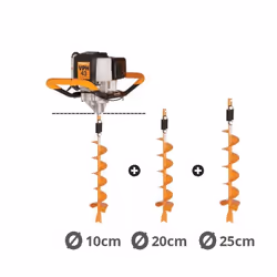 Tarière thermique Villager VPH 43 à moteur 42,7 cm3 développant une puissance de 1,5 cv. Lot de 3 mèches pour tarière Village ...
