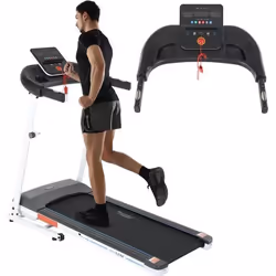 ISE Tapis de course pliable motorise -15 programmes-Silencieux-Tapis de Marche avec Roues de Transport et verin hydraulique