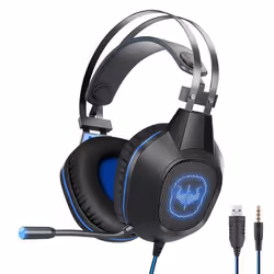 Casque gamer OVLENG GT64 bleu avec micro et retro éclairage LED pour PC & consoles - Haut-parleur 40mm - Contrôle du volume