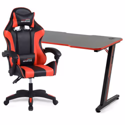 Amstrad Pack Bureau DESK120Z-RED & Fauteuil AMS-800-RED - Finition rouge - Largeur 1m20 - Style carbone