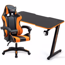 Amstrad Pack Bureau DESK120Z-ORANGE &  Fauteuil AMS-800-ORANGE - Finition orange - Largeur 1m20 - Style carbone