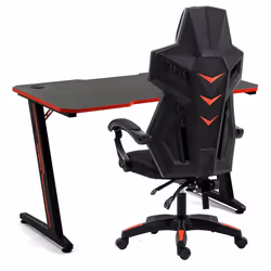 Amstrad Pack Bureau DESK120Z-RED & Fauteuil AMS-209 Type Mesh - Bureau finition rouge - Largeur 1m20 - Style carbone