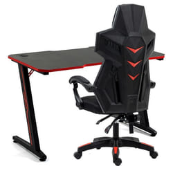 Amstrad Pack Bureau DESK120Z-RED &  Fauteuil AMS-209 Type Mesh -  Bureau finition rouge - Largeur 1m20 - Style carbone