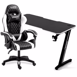 Amstrad Pack Bureau DESK120Z-WHITE & Fauteuil ULTIMATE-WHITE - Finition blanche - Largeur 1m20 - Style carbone