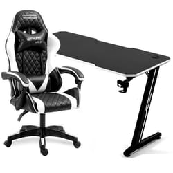 Amstrad Pack Bureau DESK120Z-WHITE &  Fauteuil ULTIMATE-WHITE - Finition blanche - Largeur 1m20 - Style carbone