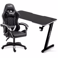 Amstrad Pack Bureau DESK120Z-WHITE & Fauteuil ULTIMATE-BK-ICE - Finition blanche - Largeur 1m20 - Style carbone