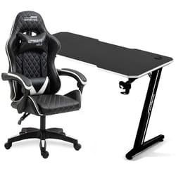 Amstrad Pack Bureau DESK120Z-WHITE &  Fauteuil ULTIMATE-BK-ICE - Finition blanche - Largeur 1m20 - Style carbone