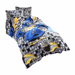 Parure de lit enfant 140x200 cm Polycoton Speed Bleu