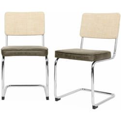 2 chaises cantilever - Maja - tissu kaki et résine effet rotin. 46 x 54.5 x 84.5cm